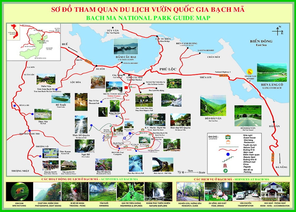 Sơ đồ các tuyến tham quan Vườn Quốc gia Bạch Mã